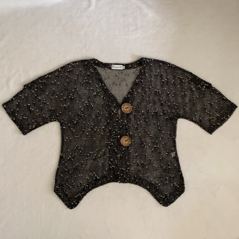 Lulu-B | Open Knit Boho Coastal Cardigan Coconut Husk Buttons 7258 Black (M)